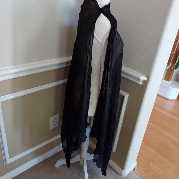 PASHMINA EXTRA WIDE SHEER BLACK CREPE WRAP 72" LONG AND 30" WIDE - Picture 3 of 3